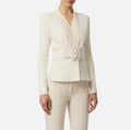 Ivory knit jacket with wide belt