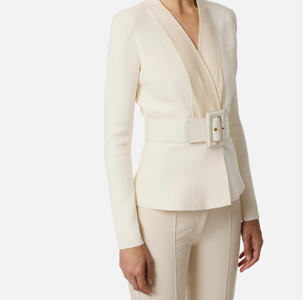 Ivory knit jacket with wide belt