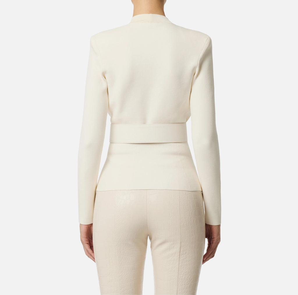 Ivory knit jacket with wide belt