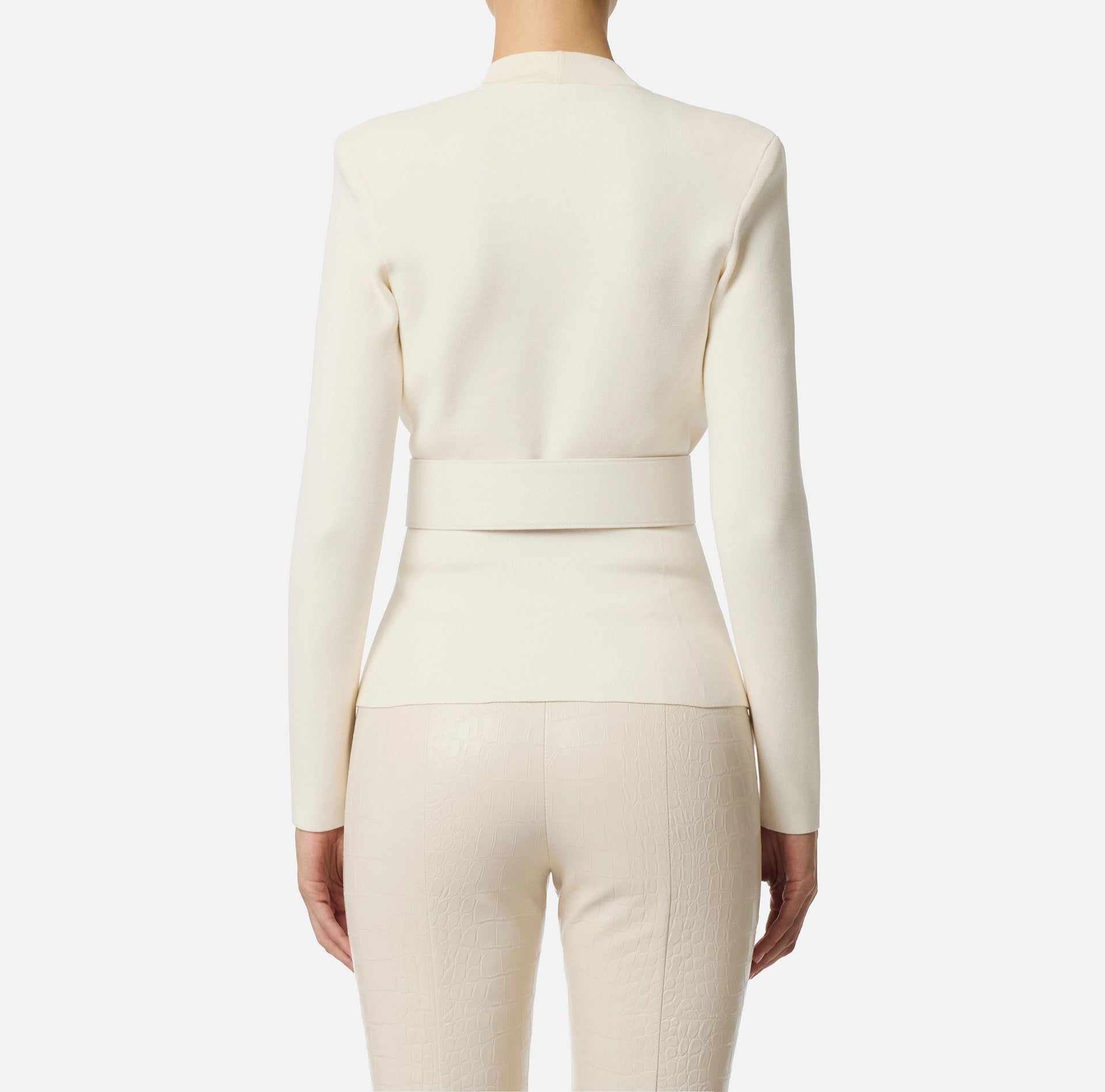 Ivory knit jacket with wide belt