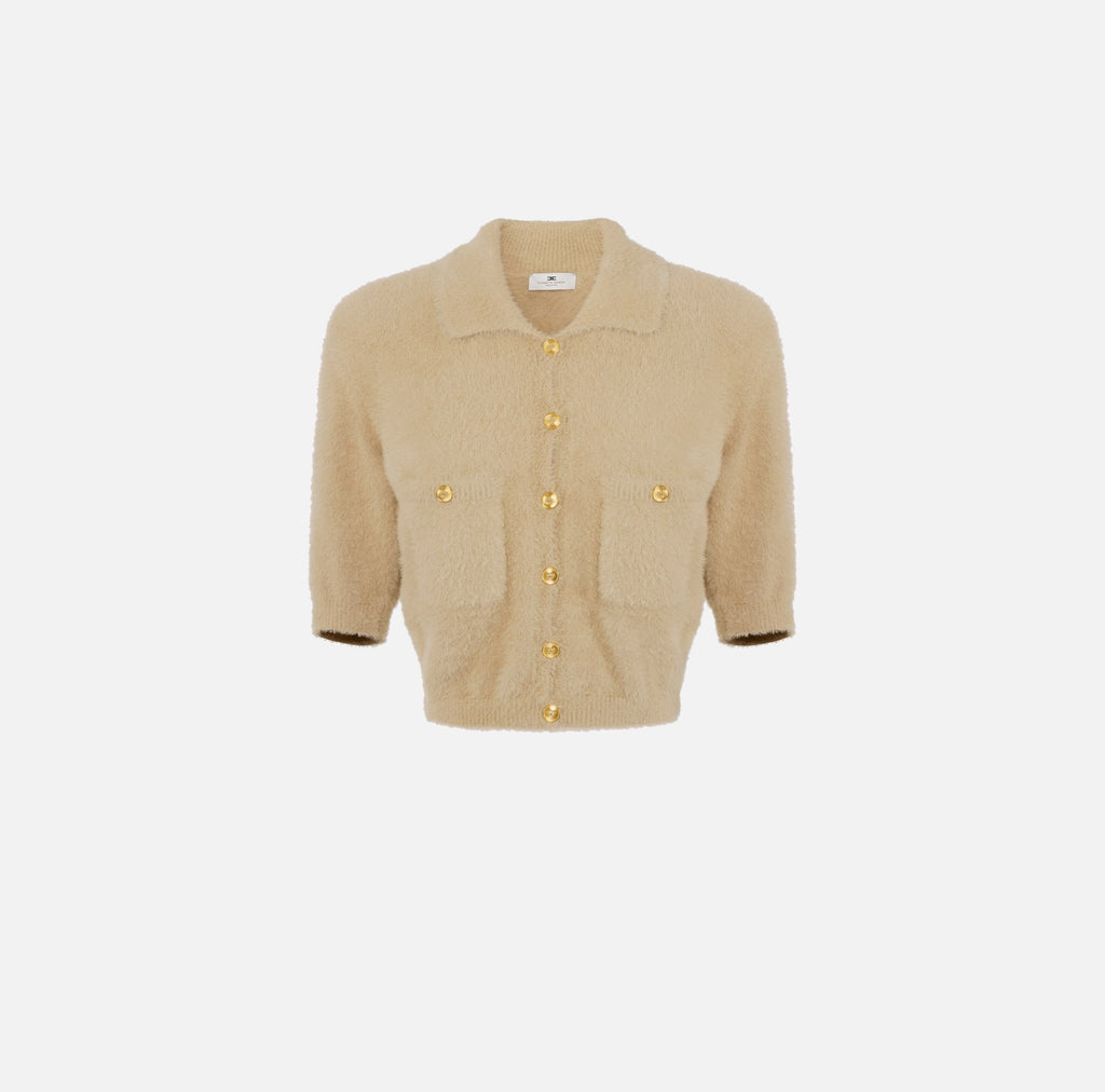 Camel short sleeve knit polo top