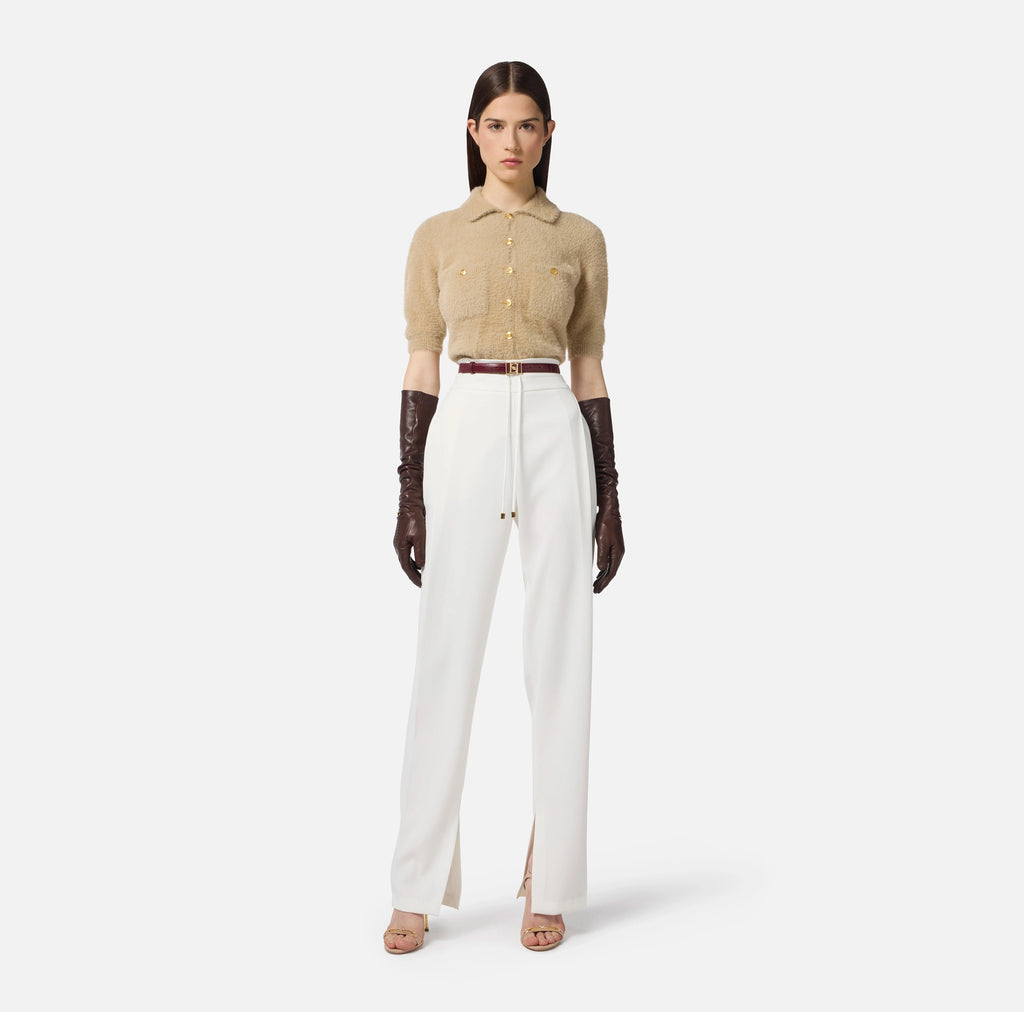 Camel short sleeve knit polo top