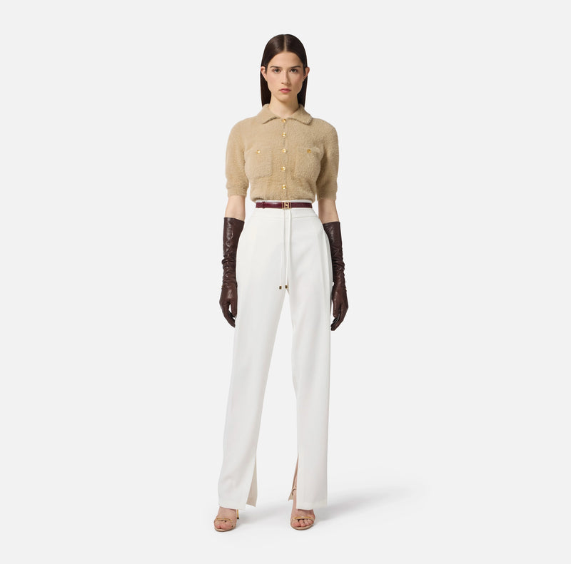 Camel short sleeve knit polo top