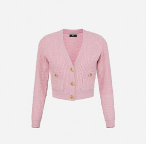 Pink cropped knit cardigan