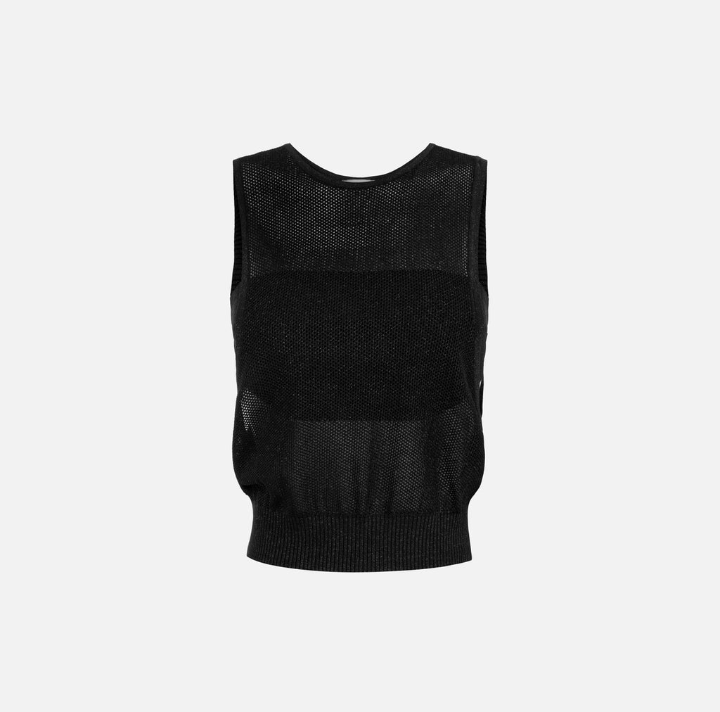 Black sleeveless knit top