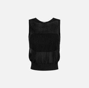 Black sleeveless knit top