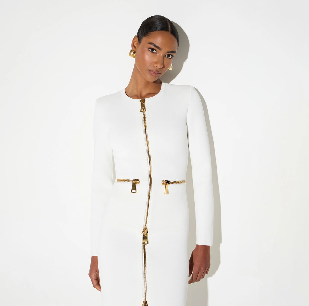 Ivory knit jacket with zip