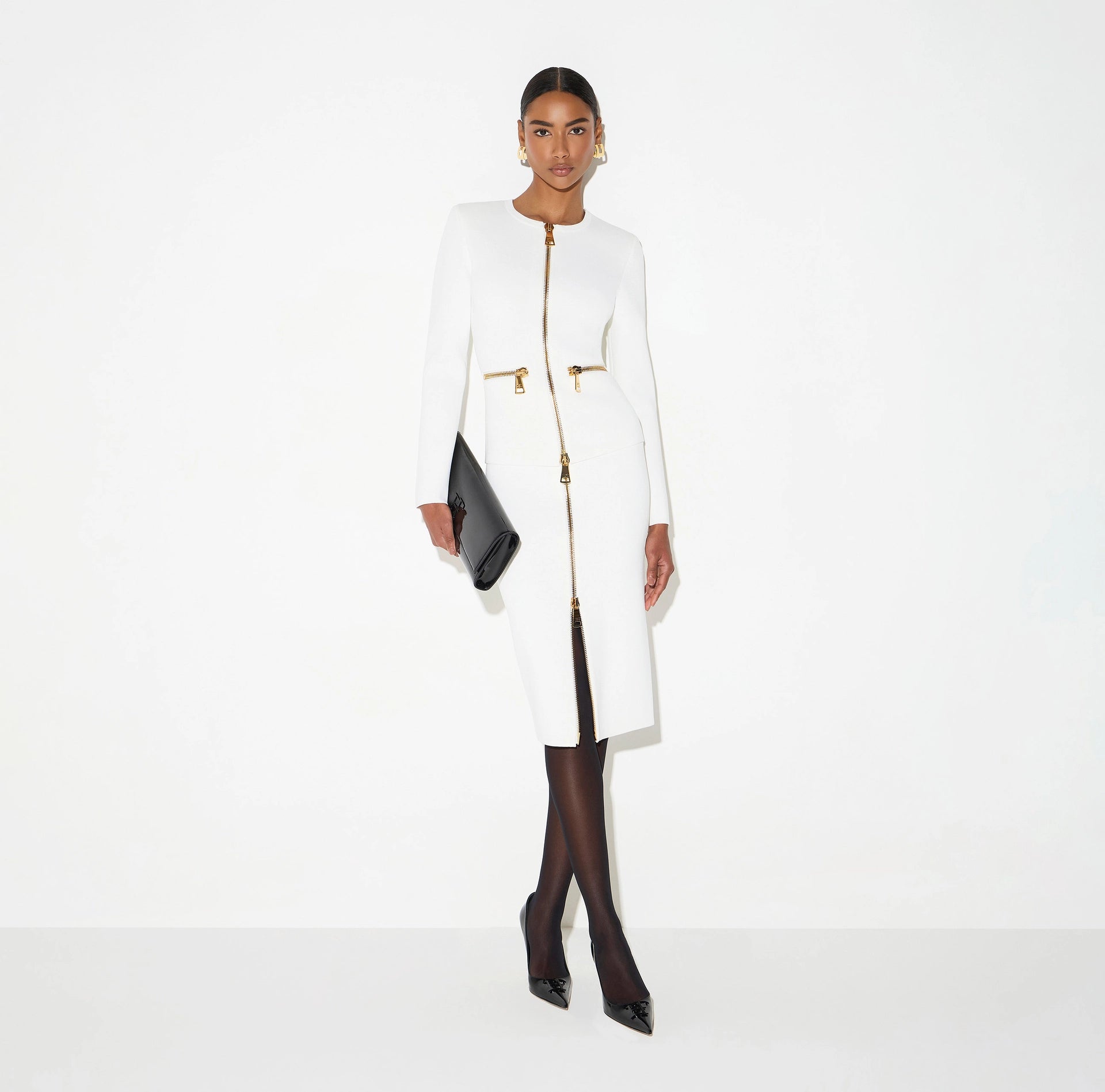Ivory knit jacket with zip