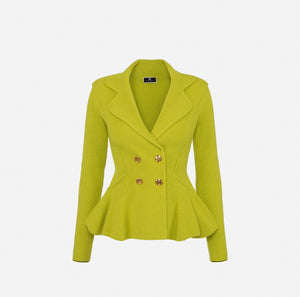 Lime double-breasted knit jacket