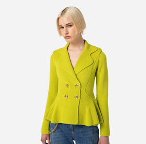 Lime double-breasted knit jacket