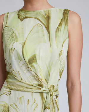 Lime lily pad print sleeveless knee length dress