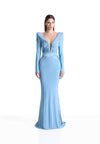 Baby blue jersey gown with long sleeves