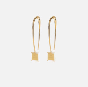 Gold double sided earrings with square logo