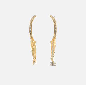 Gold half ring earrings with fringe charms