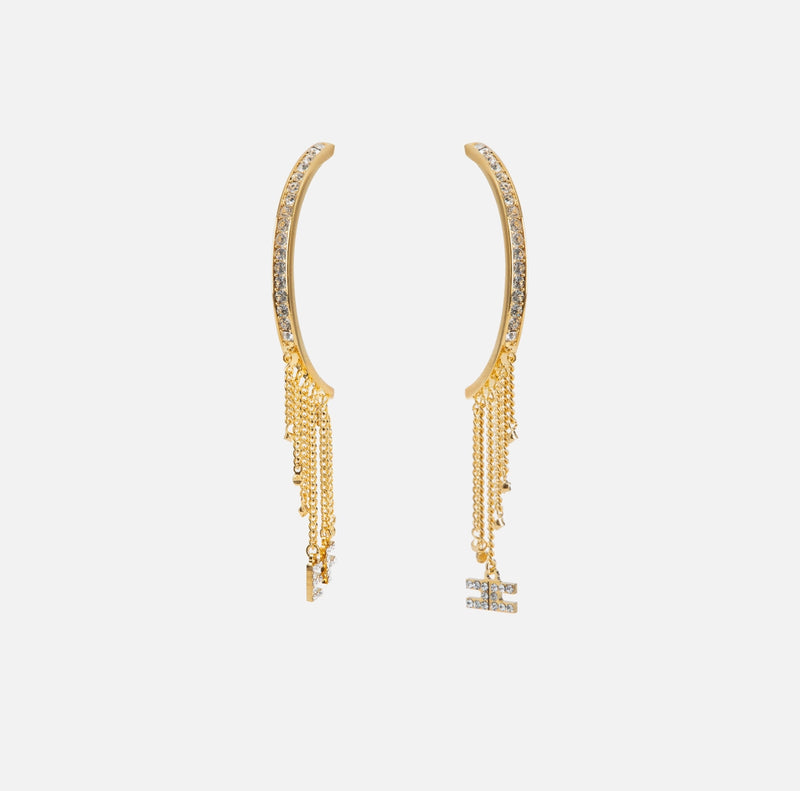 Gold half ring earrings with fringe charms