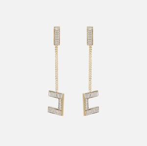 Gold baguette rhinestones pendant earrings