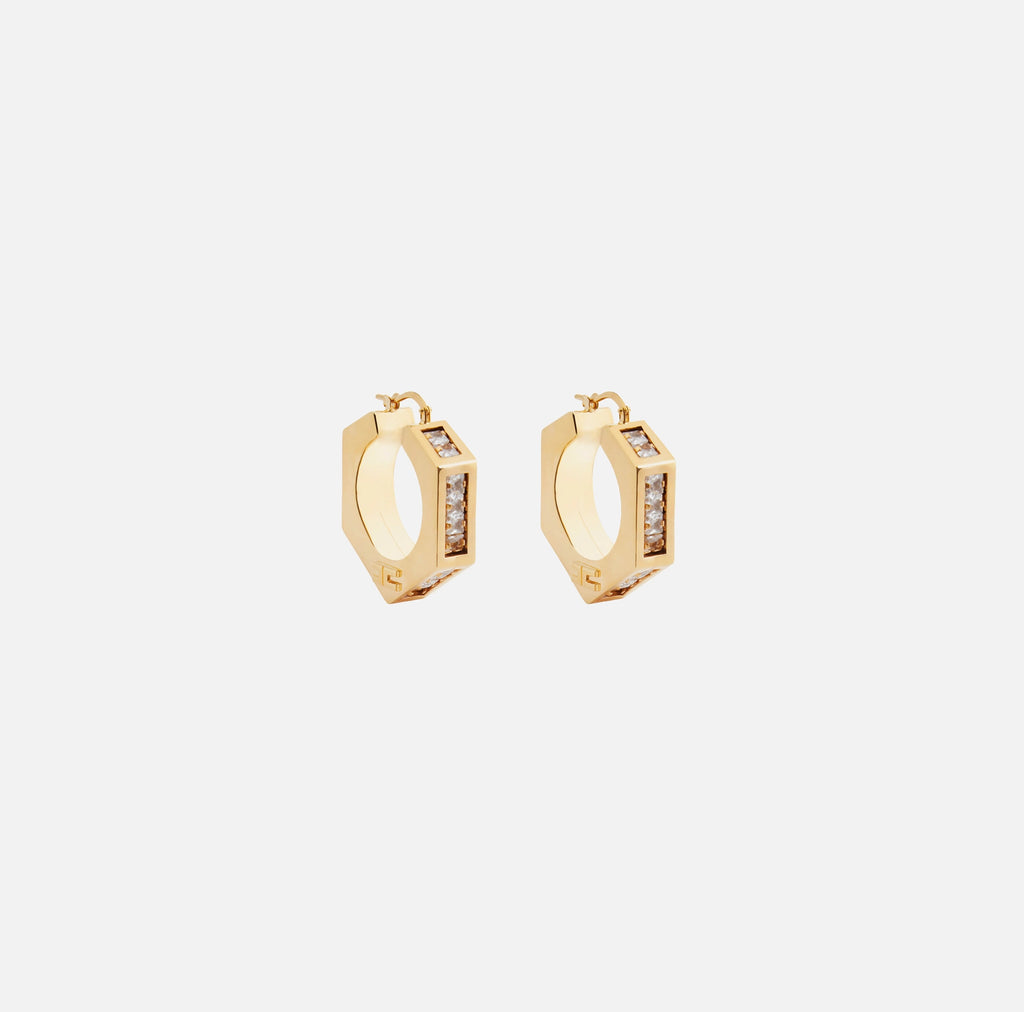 Gold earring hoops with rhinestones
