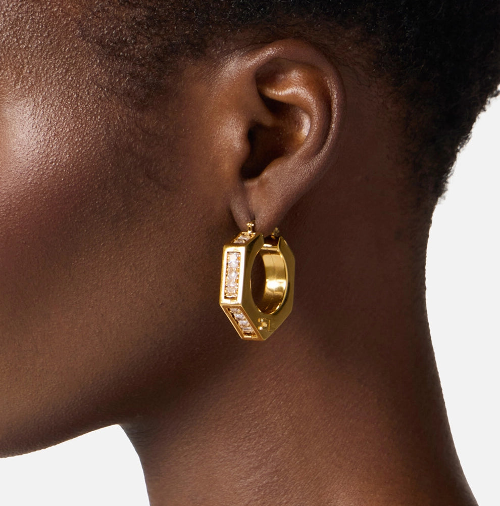 Gold earring hoops with rhinestones