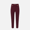 Burgundy ankle straight trousers with gold buttons