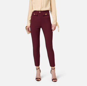 Burgundy ankle straight trousers with gold buttons