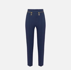 Navy straight ankle length trousers with zippers