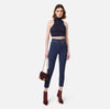 Navy straight ankle length trousers with zippers