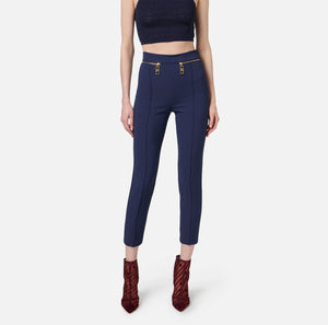 Navy straight ankle length trousers with zippers