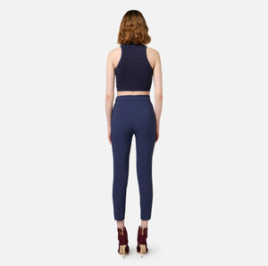 Navy straight ankle length trousers with zippers