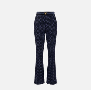 Navy print straight trousers