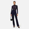 Navy print straight trousers