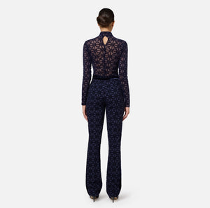 Navy print straight trousers