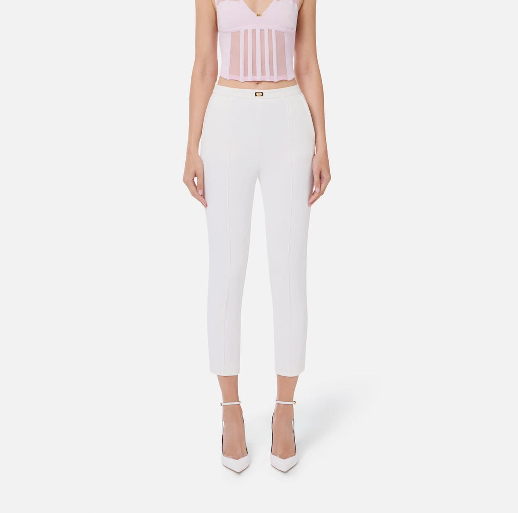 Ivory skinny cropped pants with pockets