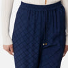 Navy satin jacquard jogger pants