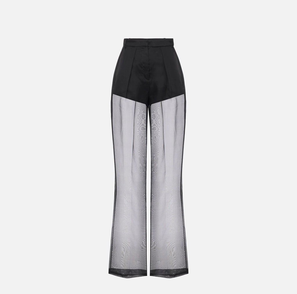 Black organza and satin trousers