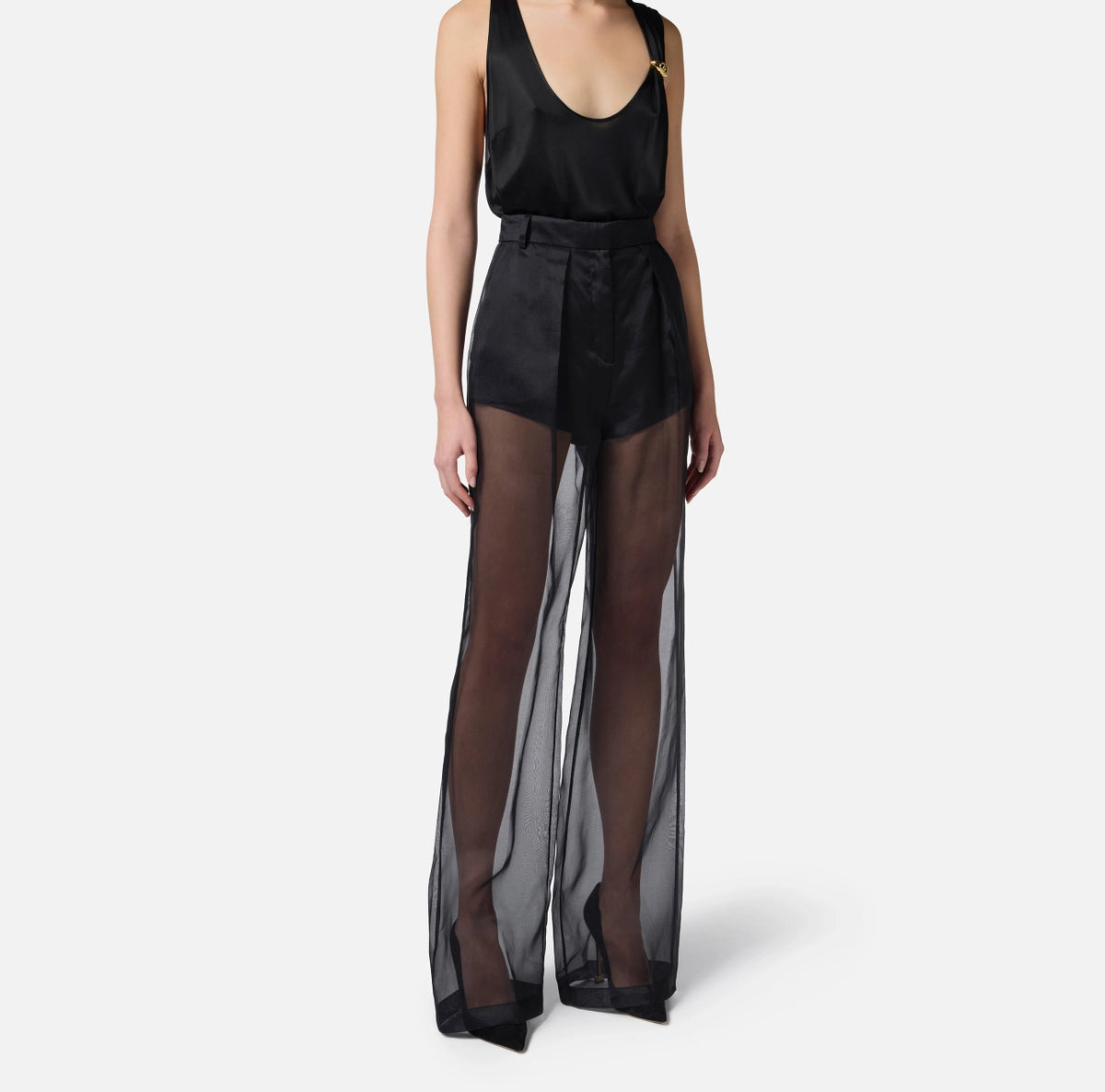 Black organza and satin trousers