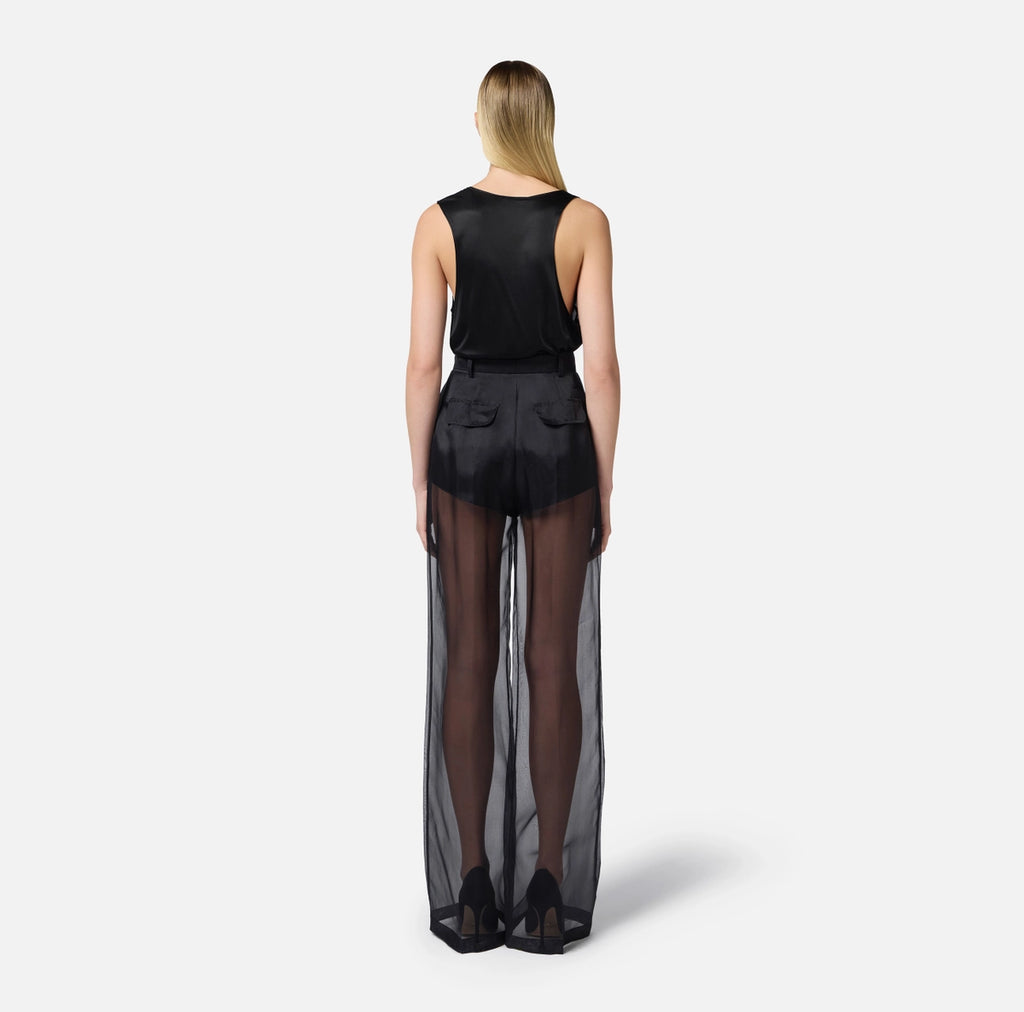 Black organza and satin trousers