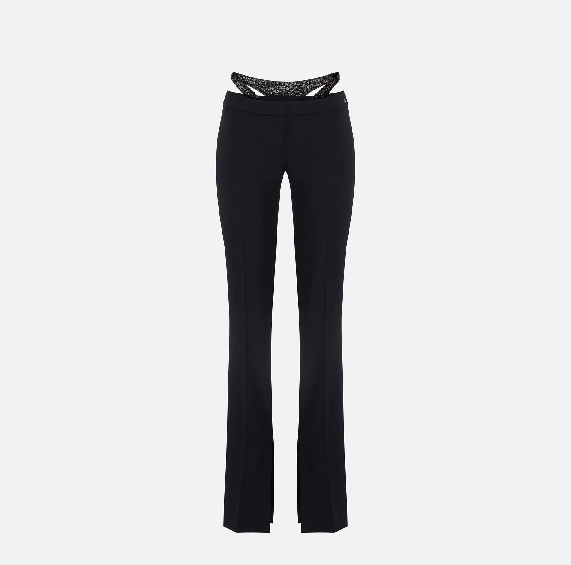 Black low rise pants with crystal embroidery