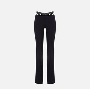 Black low rise pants with crystal embroidery