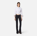 Black low rise pants with crystal embroidery