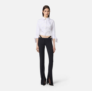 Black low rise pants with crystal embroidery