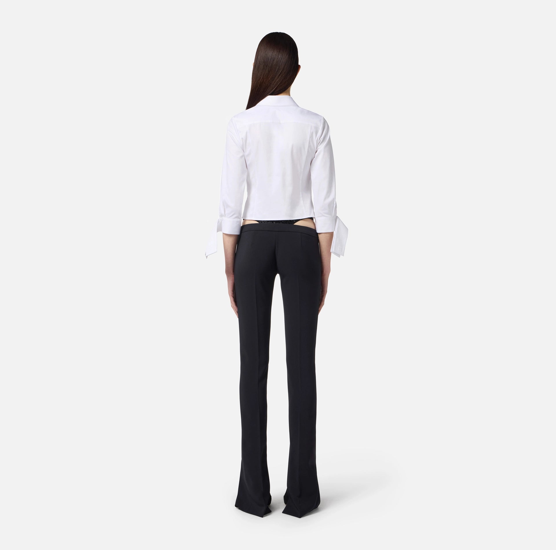 Black low rise pants with crystal embroidery