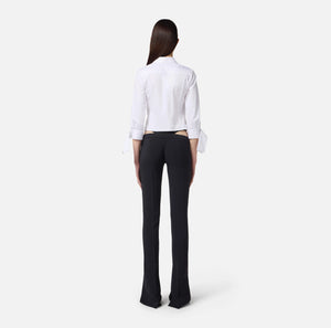Black low rise pants with crystal embroidery
