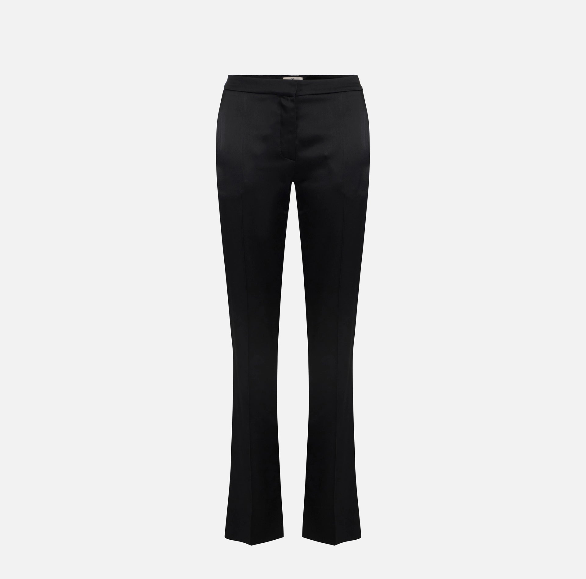 Black satin trousers with slits