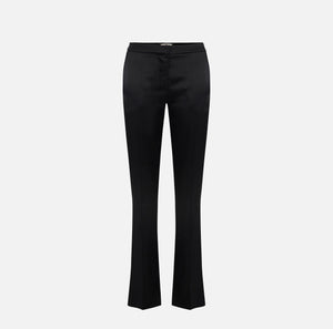 Black satin trousers with slits