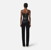 Black satin trousers with slits