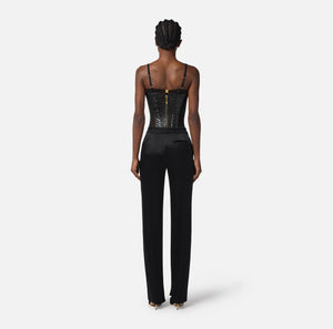 Black satin trousers with slits