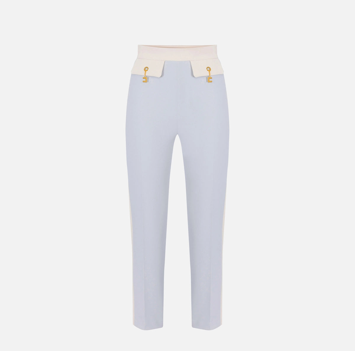 Baby blue slim fit trousers with ivory side trimming