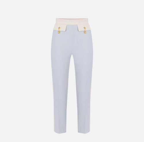 Baby blue slim fit trousers with ivory side trimming