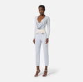 Baby blue slim fit trousers with ivory side trimming