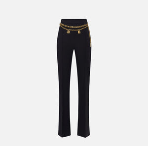 Black straight pants with chain belt